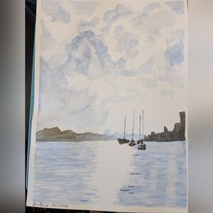 Tranquil Blue and Gray Original Watercolor Painting